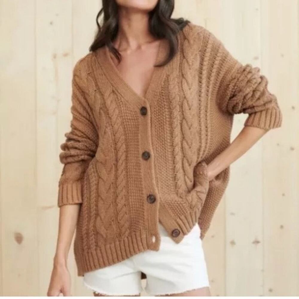 Jenni Kayne Cable Knit dark camel Cardigan
